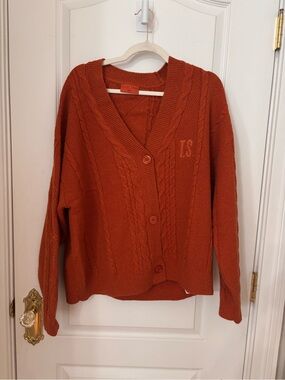 Taylor Swift The Life of a Showgirl Orange Glitter Cable Knit Cardigan M/L